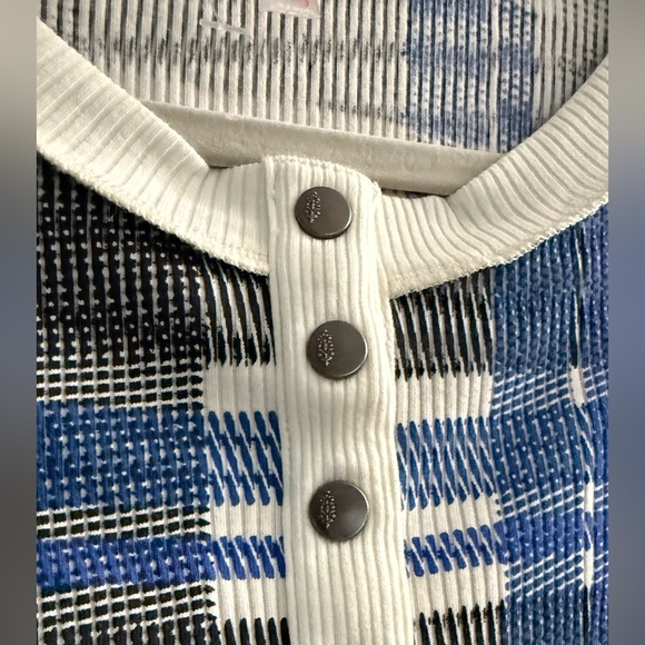 FP MOVEMENT Rally Ribbed Thermal Long Sleeve Top Plaid Ivory Blue Black - Picture 4 of 7